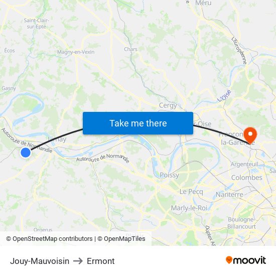 Jouy-Mauvoisin to Ermont map