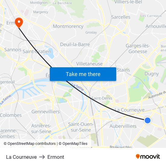 La Courneuve to Ermont map