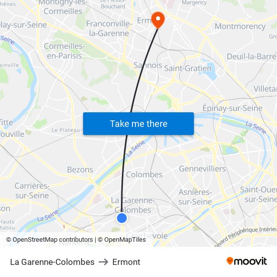 La Garenne-Colombes to Ermont map