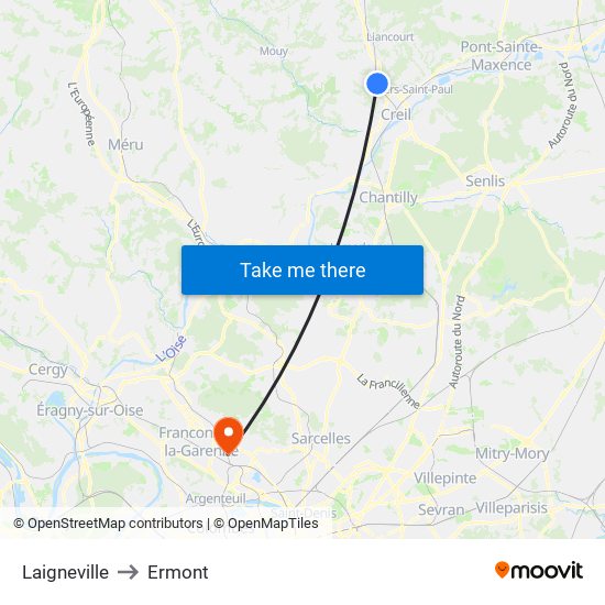 Laigneville to Ermont map