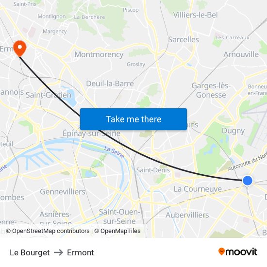 Le Bourget to Ermont map