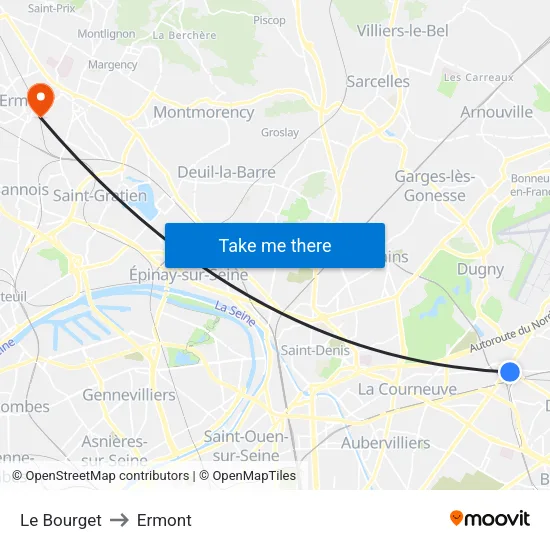 Le Bourget to Ermont map
