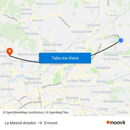 Le Mesnil-Amelot to Ermont map