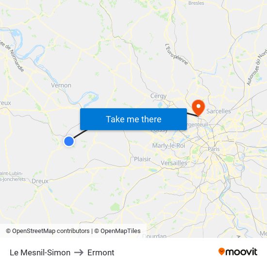 Le Mesnil-Simon to Ermont map