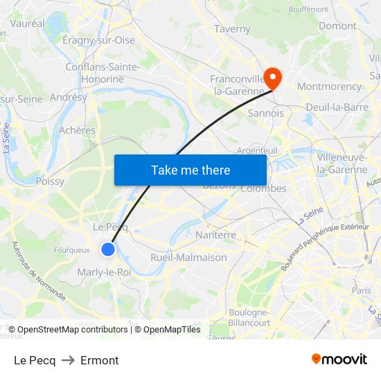Le Pecq to Ermont map