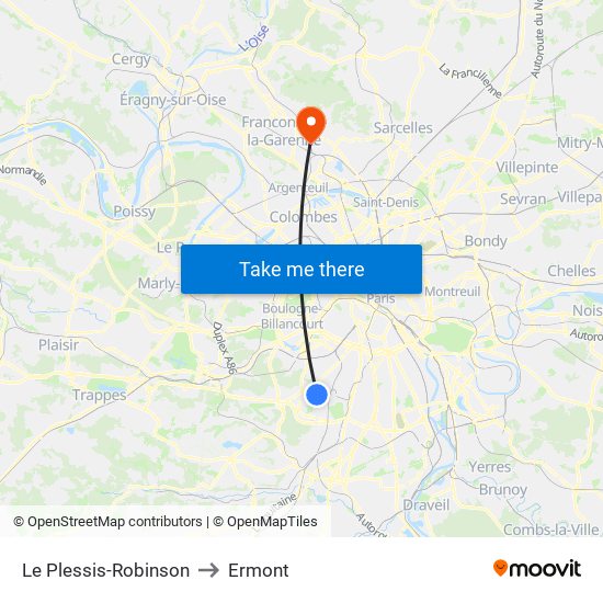 Le Plessis-Robinson to Ermont map