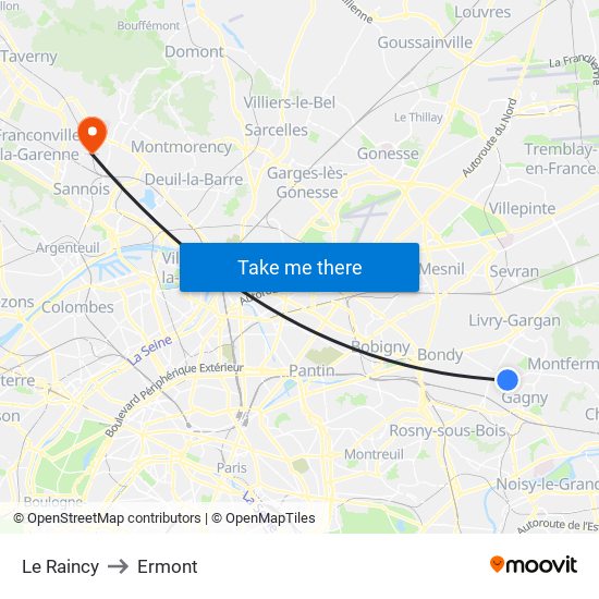 Le Raincy to Ermont map