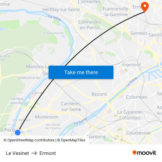 Le Vesinet to Ermont map