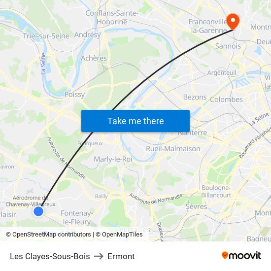 Les Clayes-Sous-Bois to Ermont map