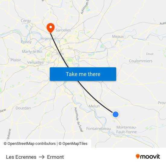 Les Ecrennes to Ermont map