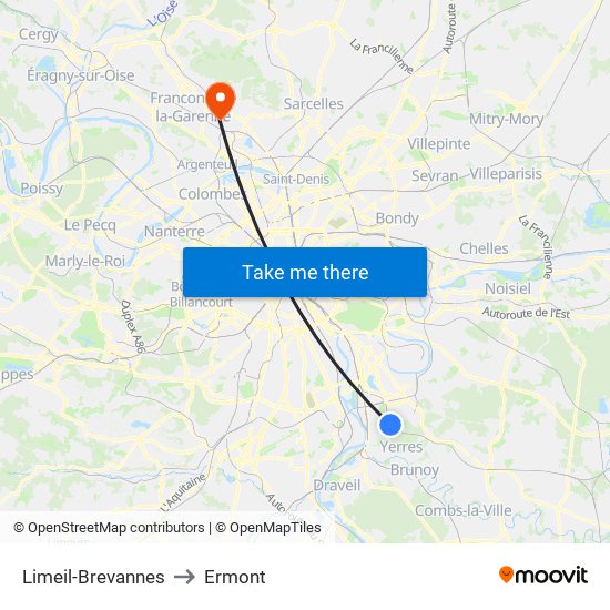 Limeil-Brevannes to Ermont map