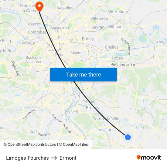 Limoges-Fourches to Ermont map