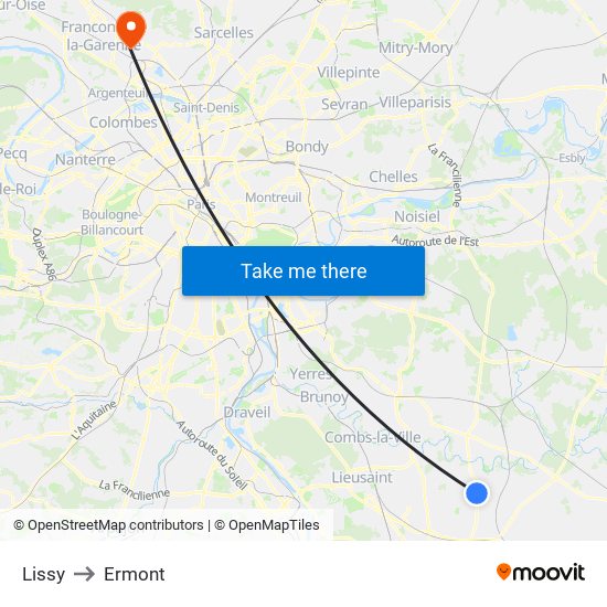 Lissy to Ermont map