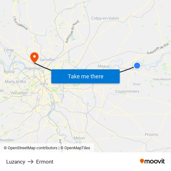 Luzancy to Ermont map
