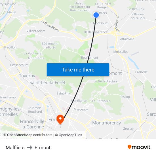 Maffliers to Ermont map