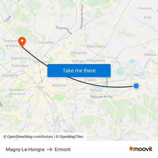 Magny-Le-Hongre to Ermont map