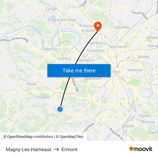 Magny-Les-Hameaux to Ermont map