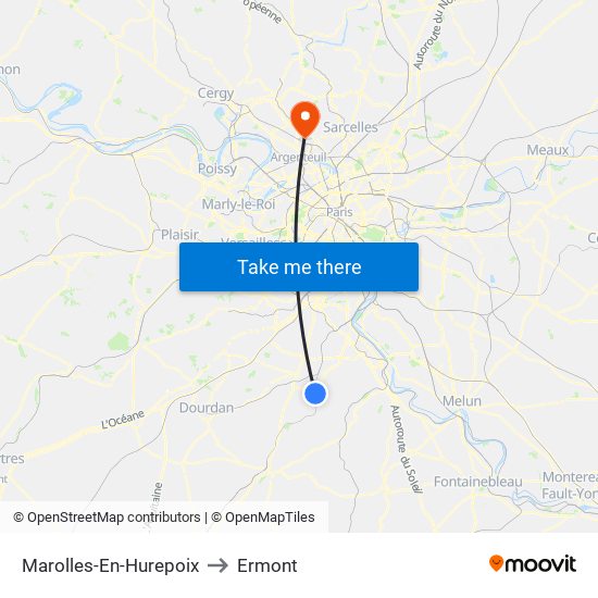 Marolles-En-Hurepoix to Ermont map