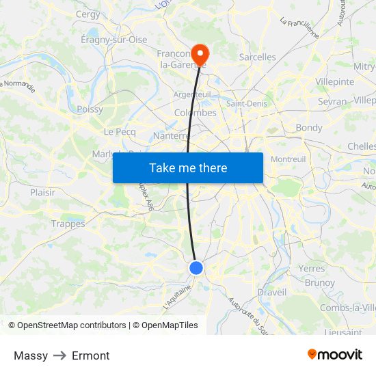 Massy to Ermont map