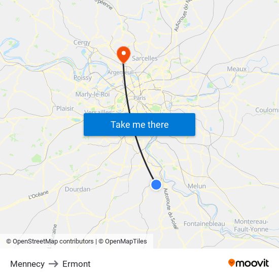 Mennecy to Ermont map