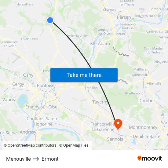 Menouville to Ermont map