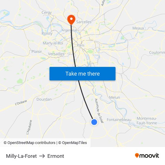 Milly-La-Foret to Ermont map