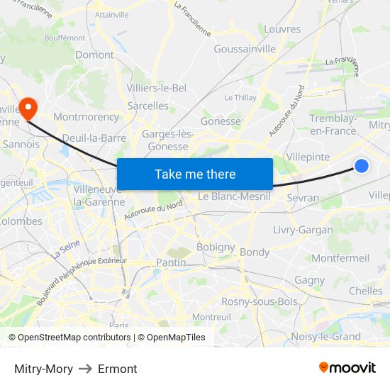 Mitry-Mory to Ermont map