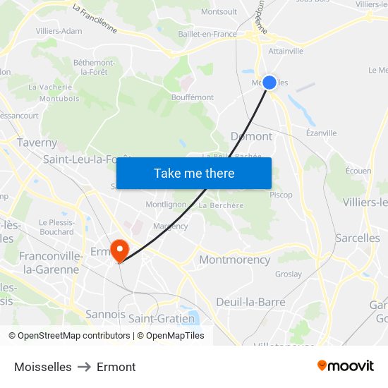 Moisselles to Ermont map