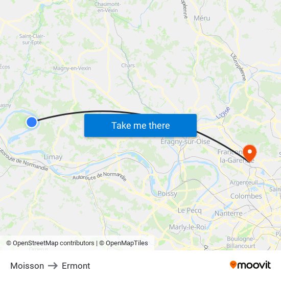 Moisson to Ermont map