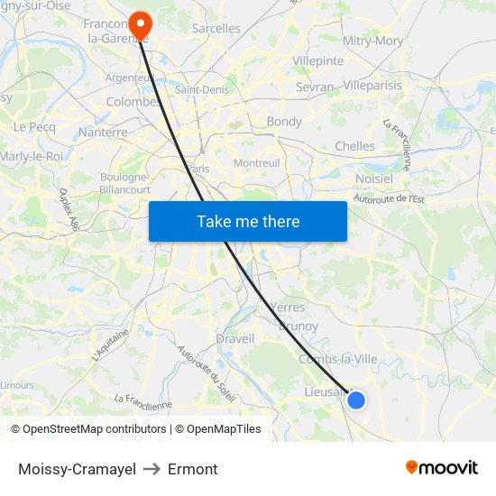 Moissy-Cramayel to Ermont map