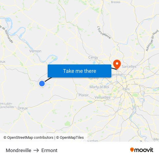 Mondreville to Ermont map