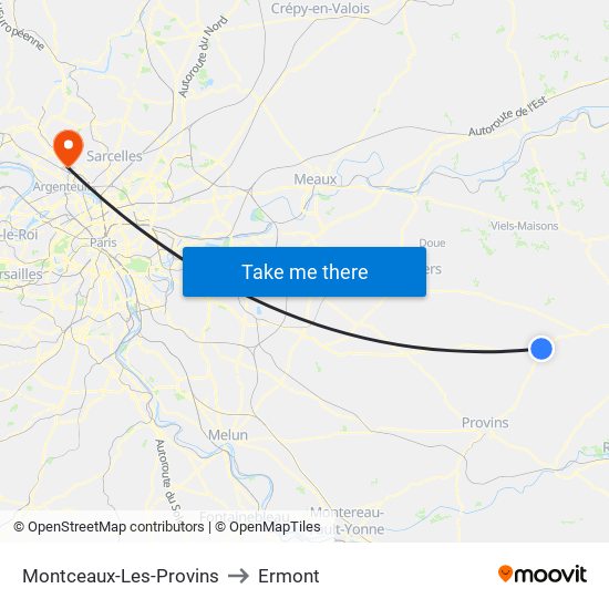 Montceaux-Les-Provins to Ermont map