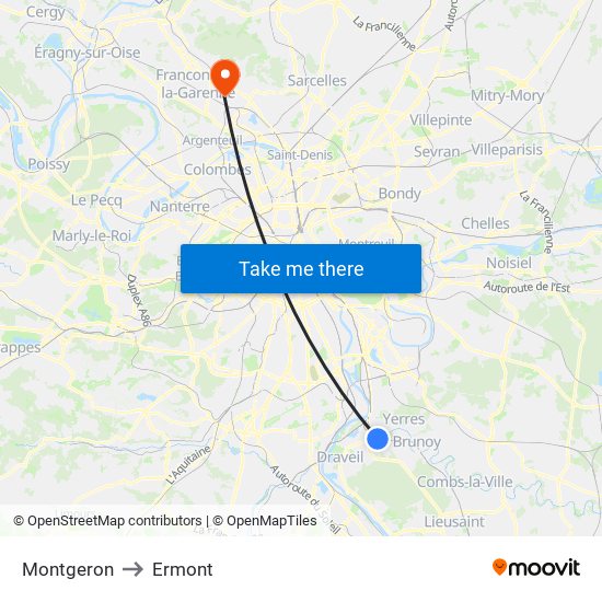 Montgeron to Ermont map
