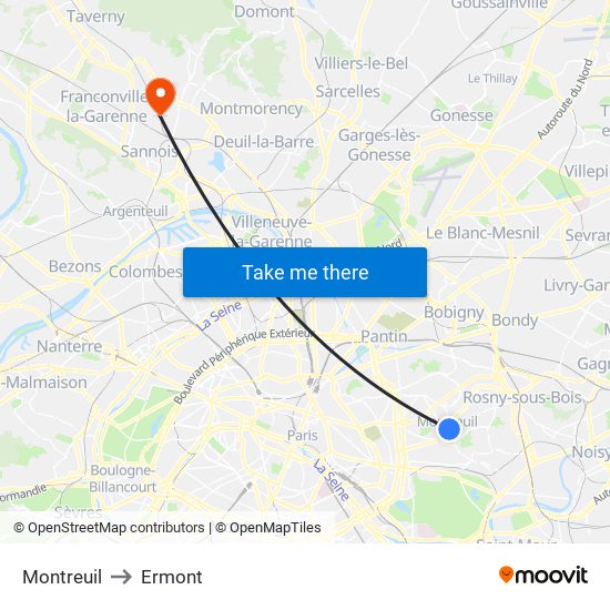 Montreuil to Ermont map