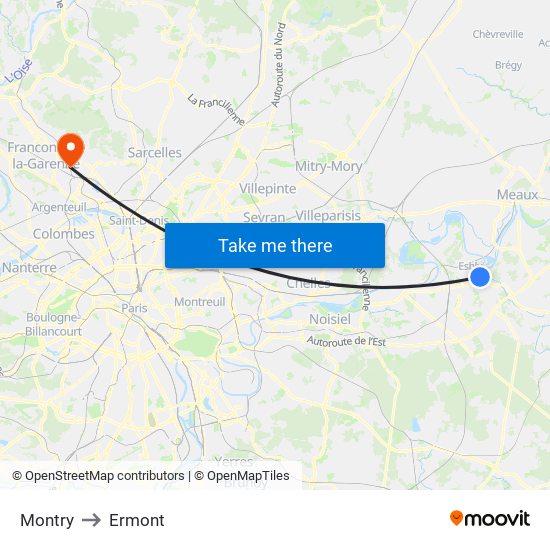 Montry to Ermont map