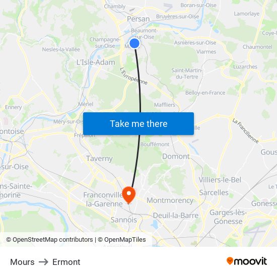 Mours to Ermont map
