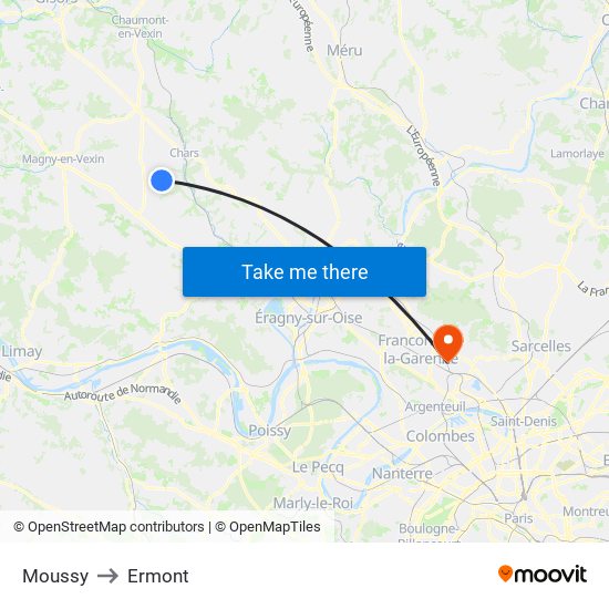 Moussy to Ermont map