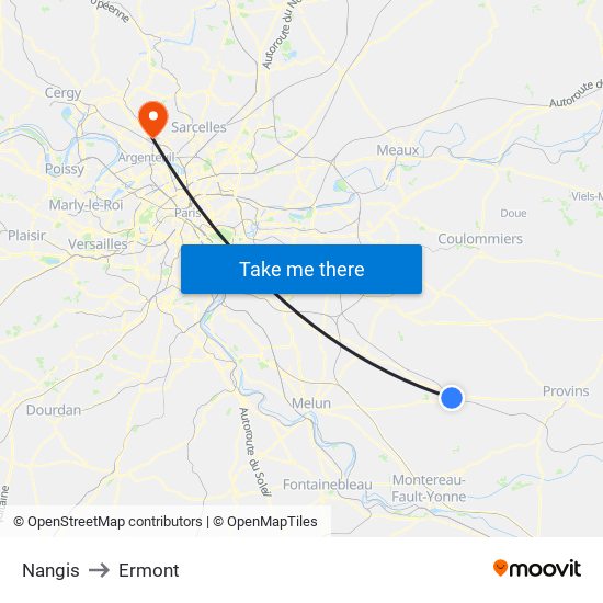 Nangis to Ermont map