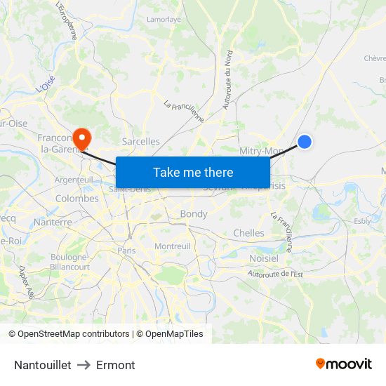 Nantouillet to Ermont map