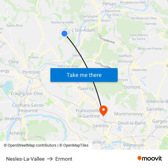 Nesles-La-Vallee to Ermont map