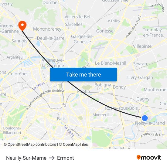 Neuilly-Sur-Marne to Ermont map