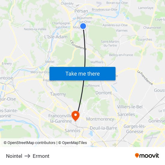Nointel to Ermont map