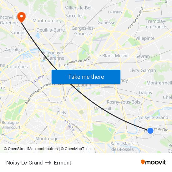 Noisy-Le-Grand to Ermont map