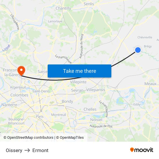 Oissery to Ermont map