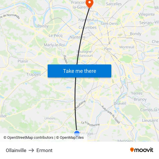 Ollainville to Ermont map