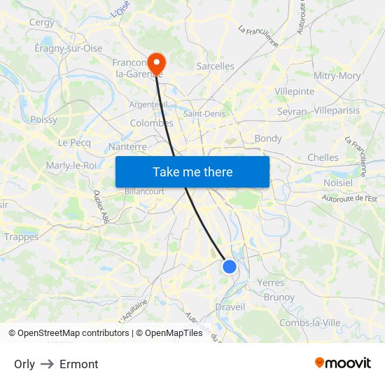 Orly to Ermont map