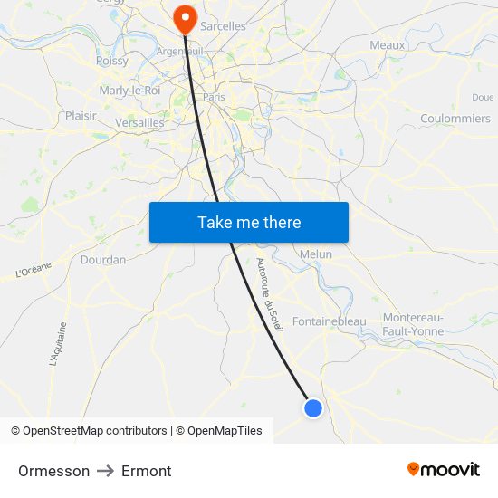 Ormesson to Ermont map