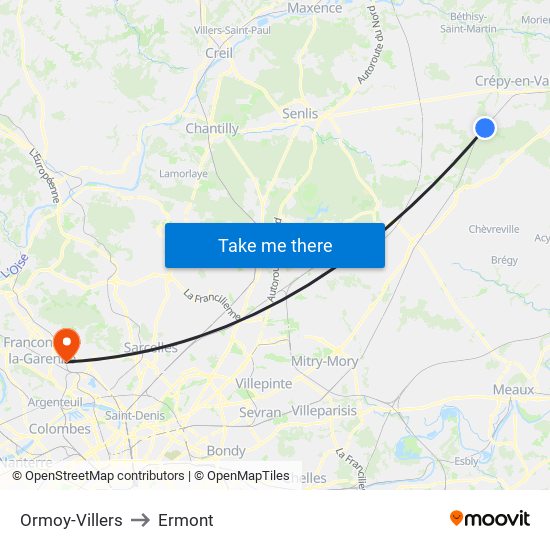 Ormoy-Villers to Ermont map