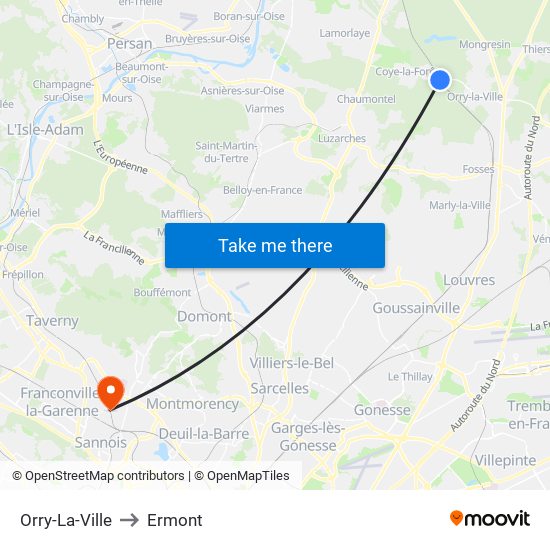 Orry-La-Ville to Ermont map