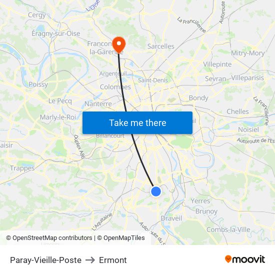 Paray-Vieille-Poste to Ermont map